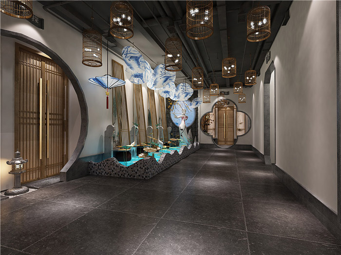 江南风情主题餐厅走廊装修设计效果图