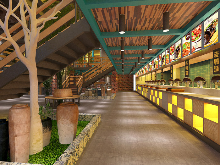 loft主题餐厅一楼动线装修设计效果图