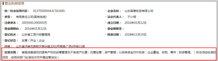 山东国惠投资有限公司经营范围示意图