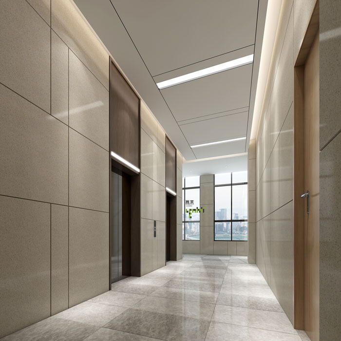 杭州环保公司办公室电梯间装修设计效果图